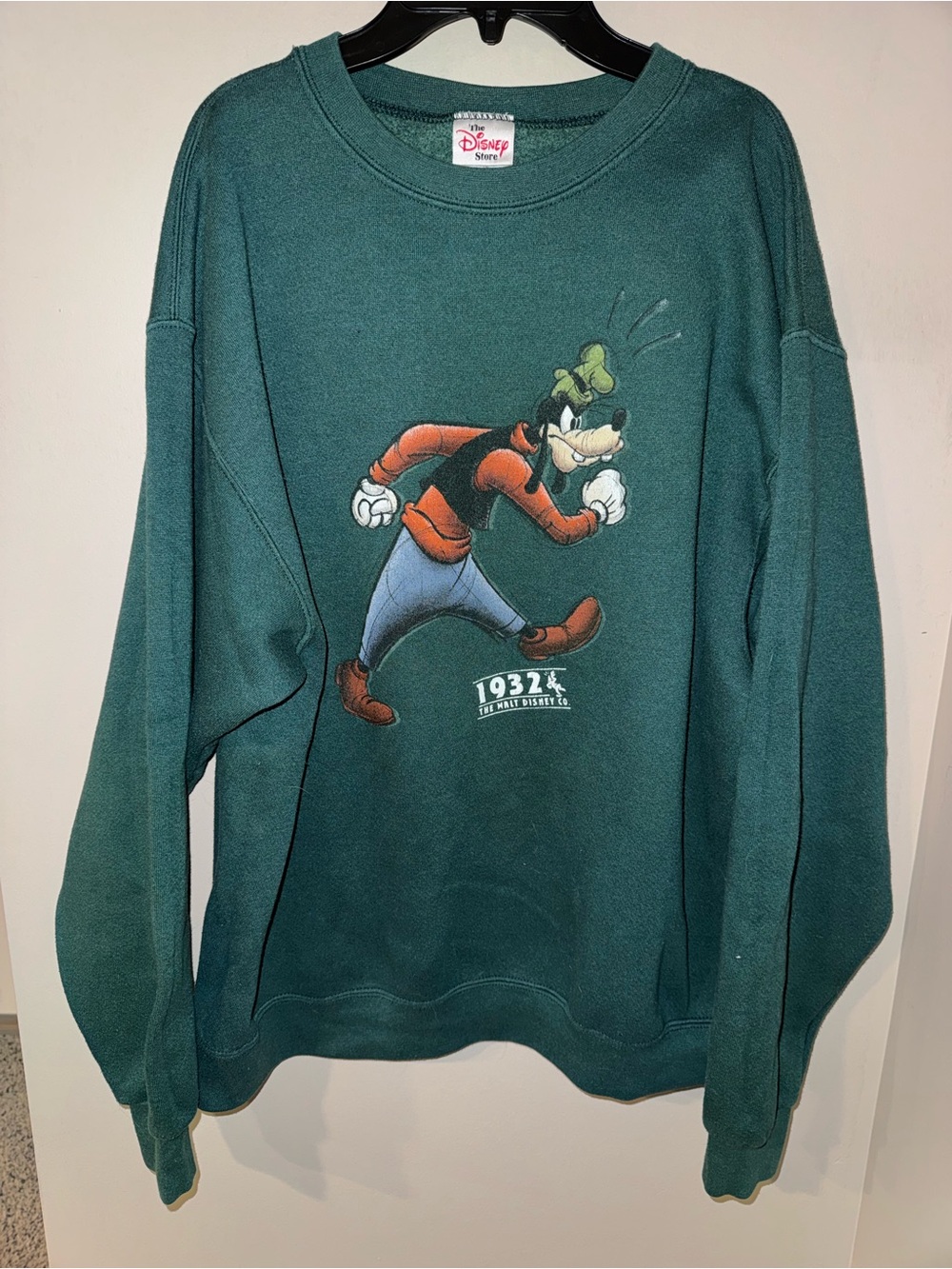 Vintage Disney Store Goofy Crew Neck Fleece Pullover Sweatshirt L Green Graphic